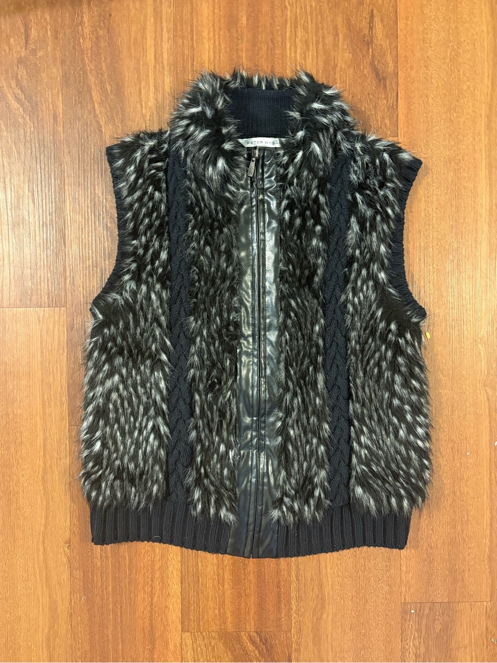 Peter Nygard Black & Gray Faux Fur Zip Vest